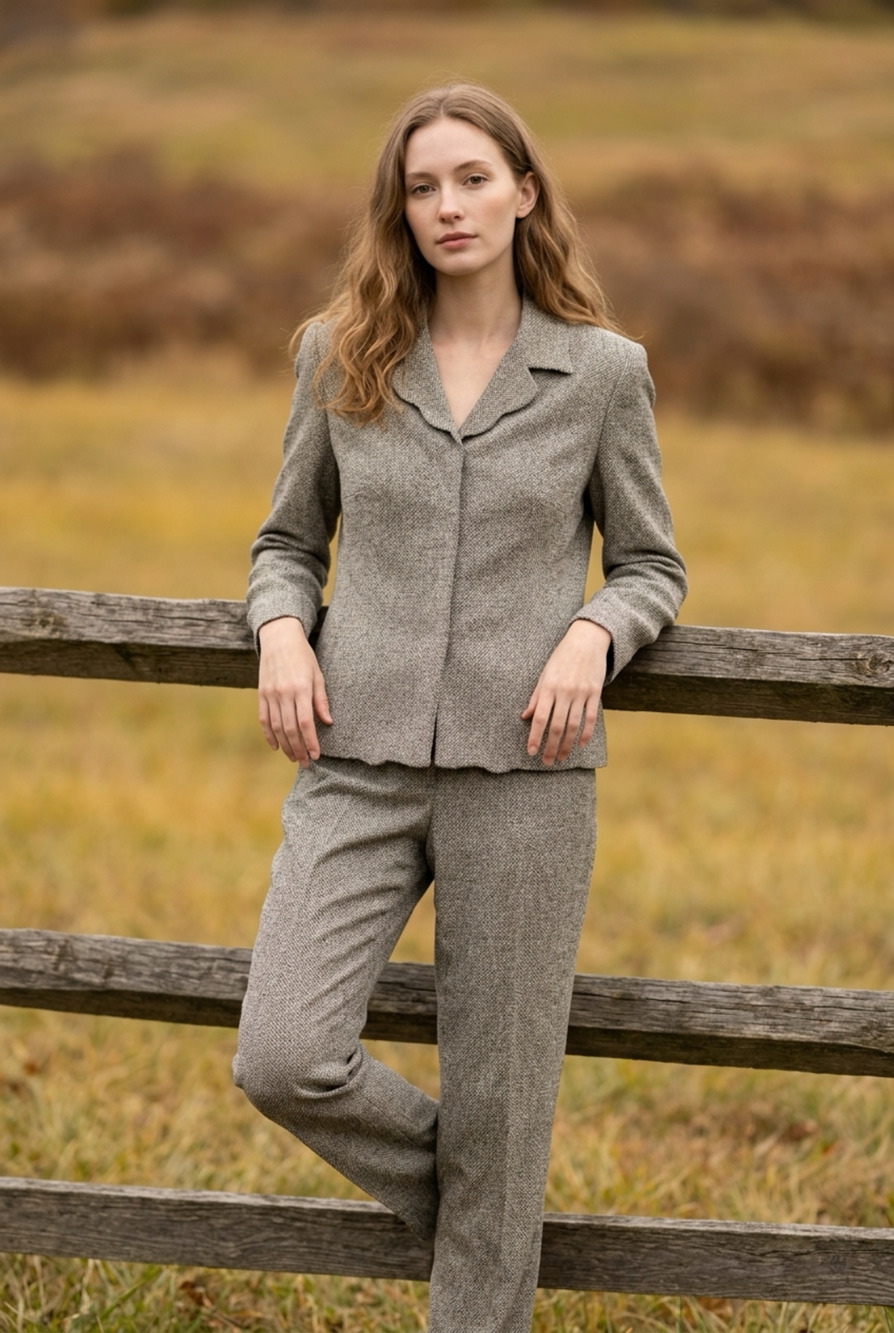 Larry Levine Pantsuit Size 16 Gray Black Tweed Blazer Pants Set